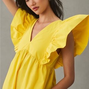 Maeve Sunny Yellow Flutter Sleeve Midi Dress